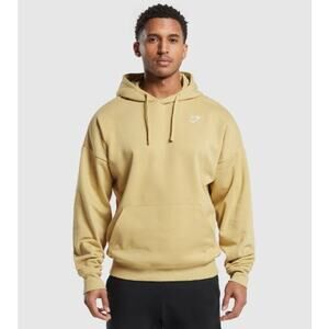 Gymshark Embroidered Crest Oversized Fit Hoodie Jacket Khaki Yellow Mens Size XS
